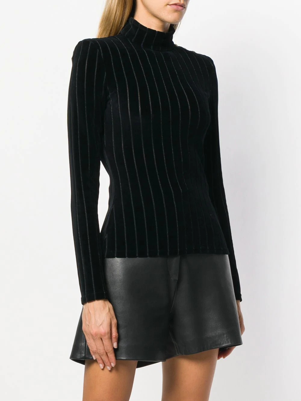 velvet striped turtleneck top - 3