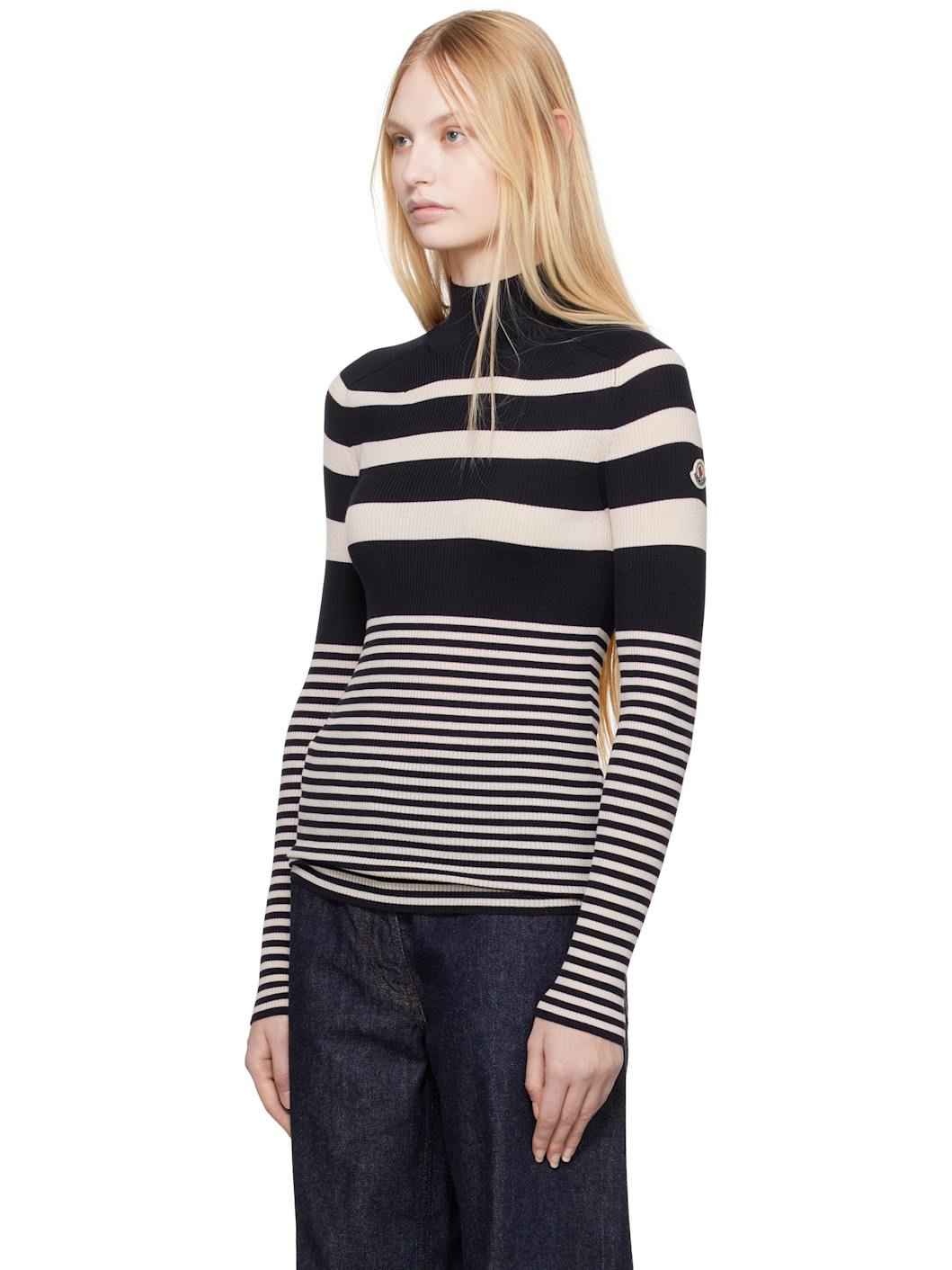 White & Blue Striped Wool Turtleneck - 4