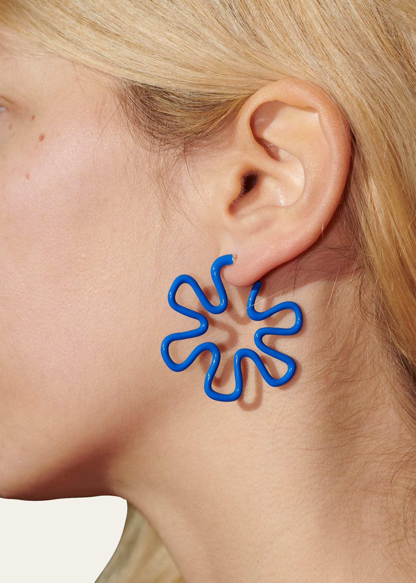 Blue Enamel Flower Hoop Earrings - 2