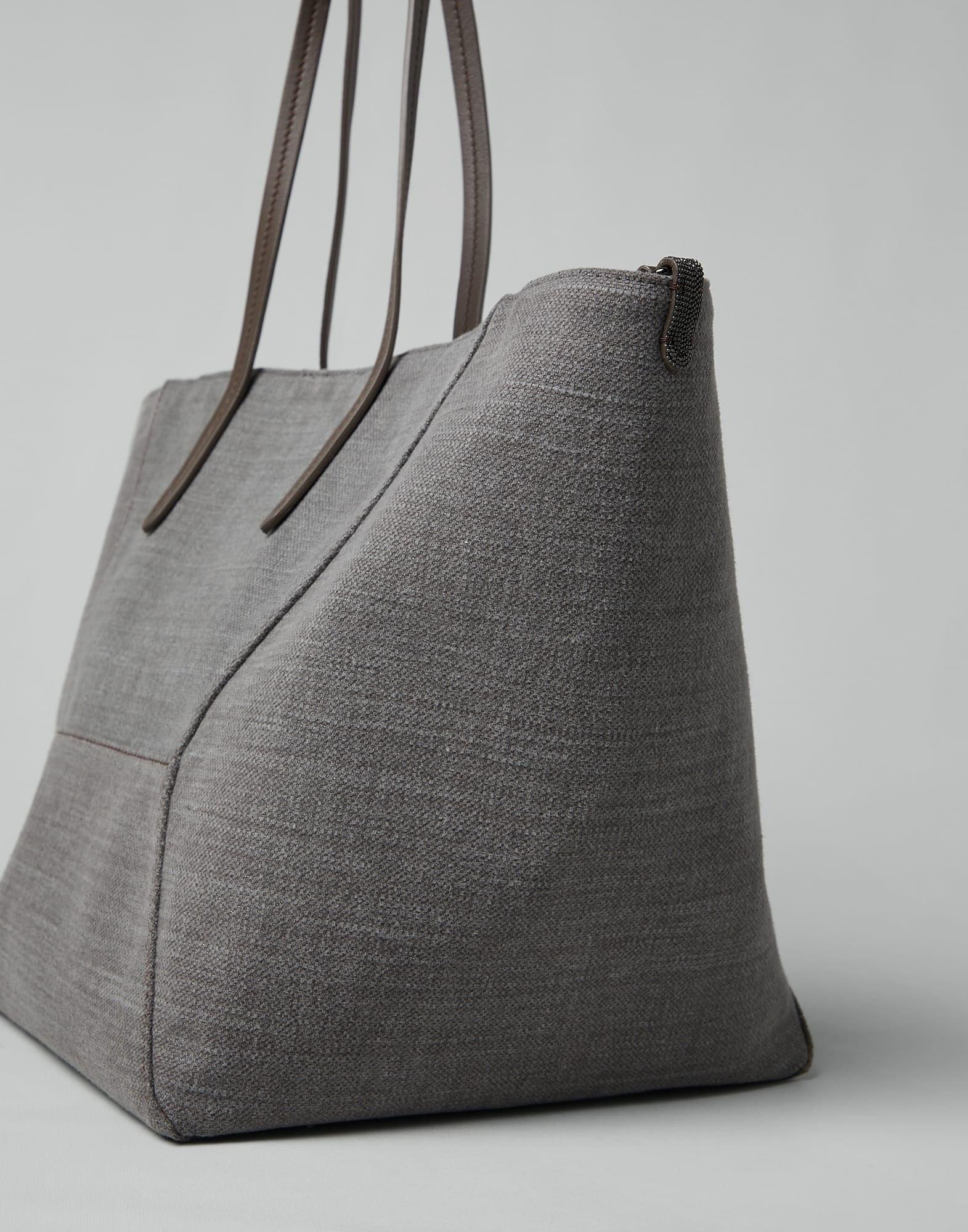 Cotton and linen canvas shopper bag with monili - 3