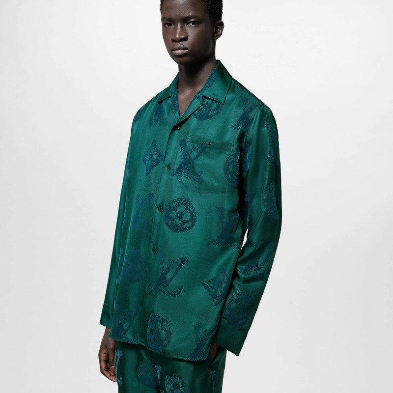 Monogram Flocked Silk Long-Sleeved Shirt 2