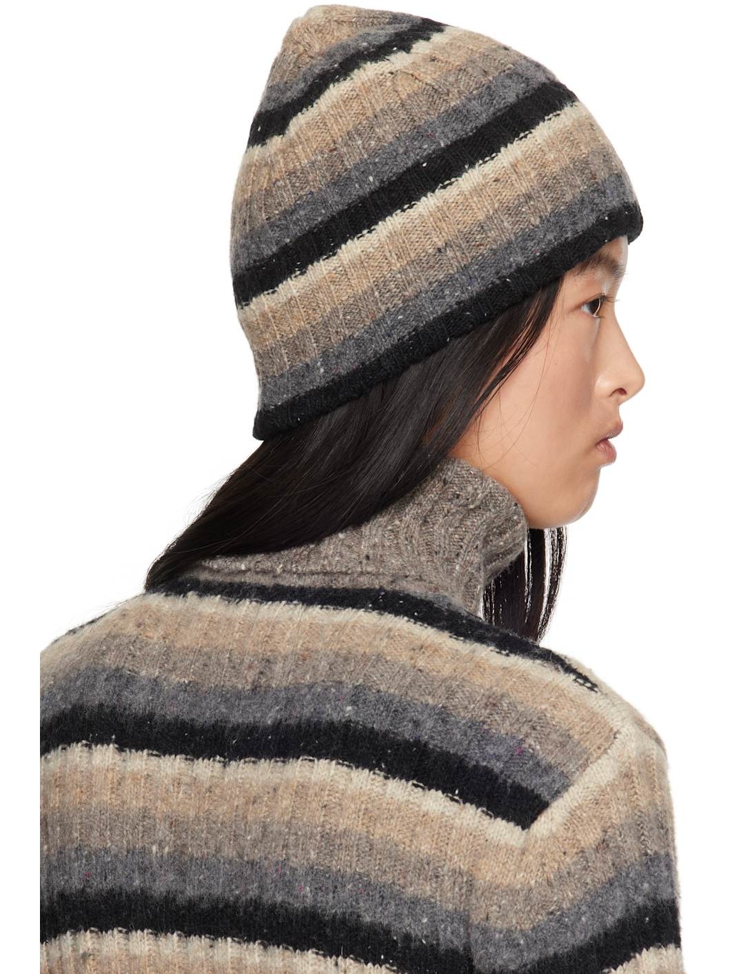 Brown & Black Striped Beanie - 3