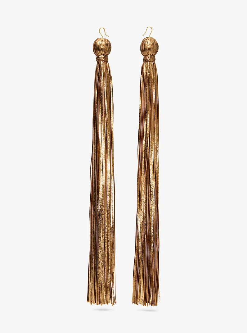 Metallic Leather Tassel Earrings - 1