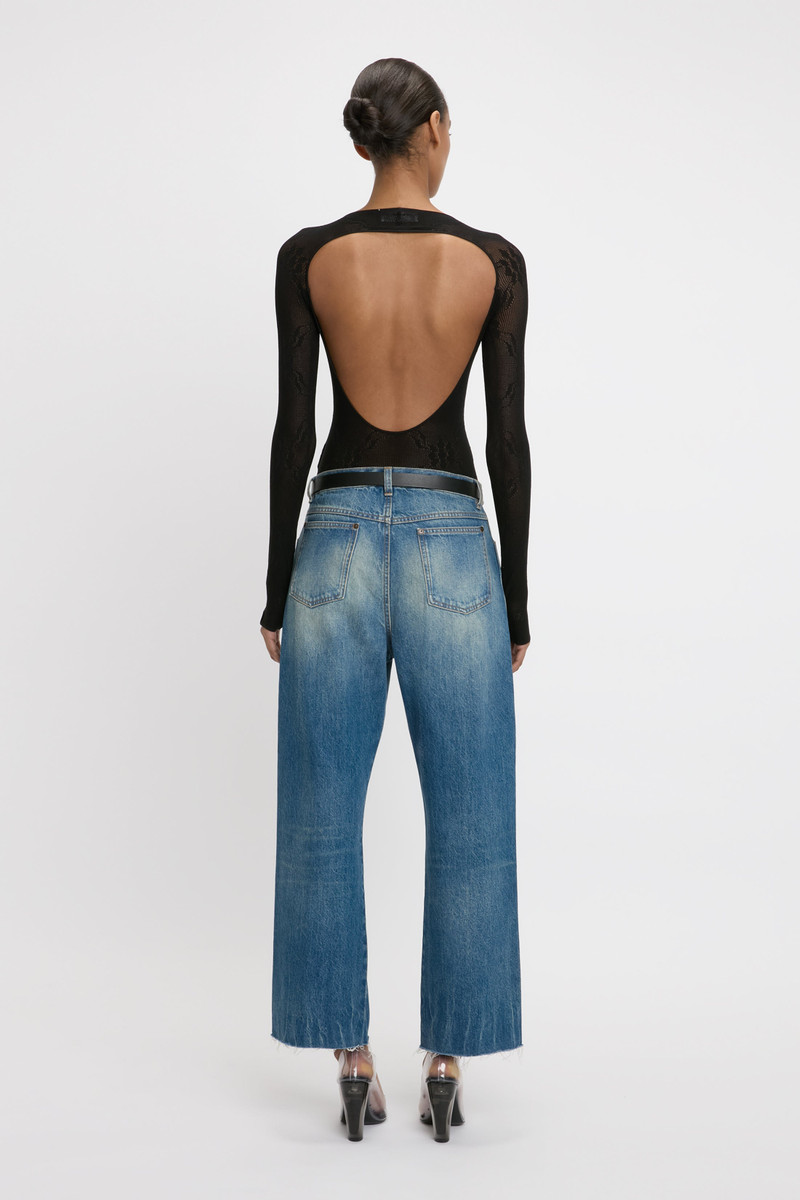 Long Sleeve Backless Bodysuit In Black 4