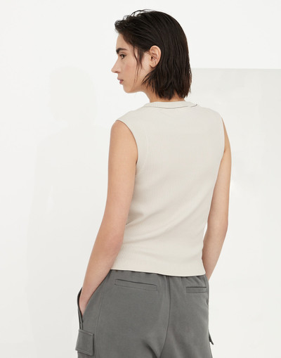 Brunello Cucinelli Cotton ribbed jersey top with monili outlook