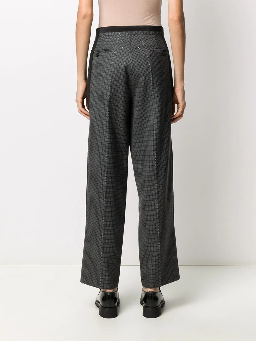 wool check straight trousers - 4