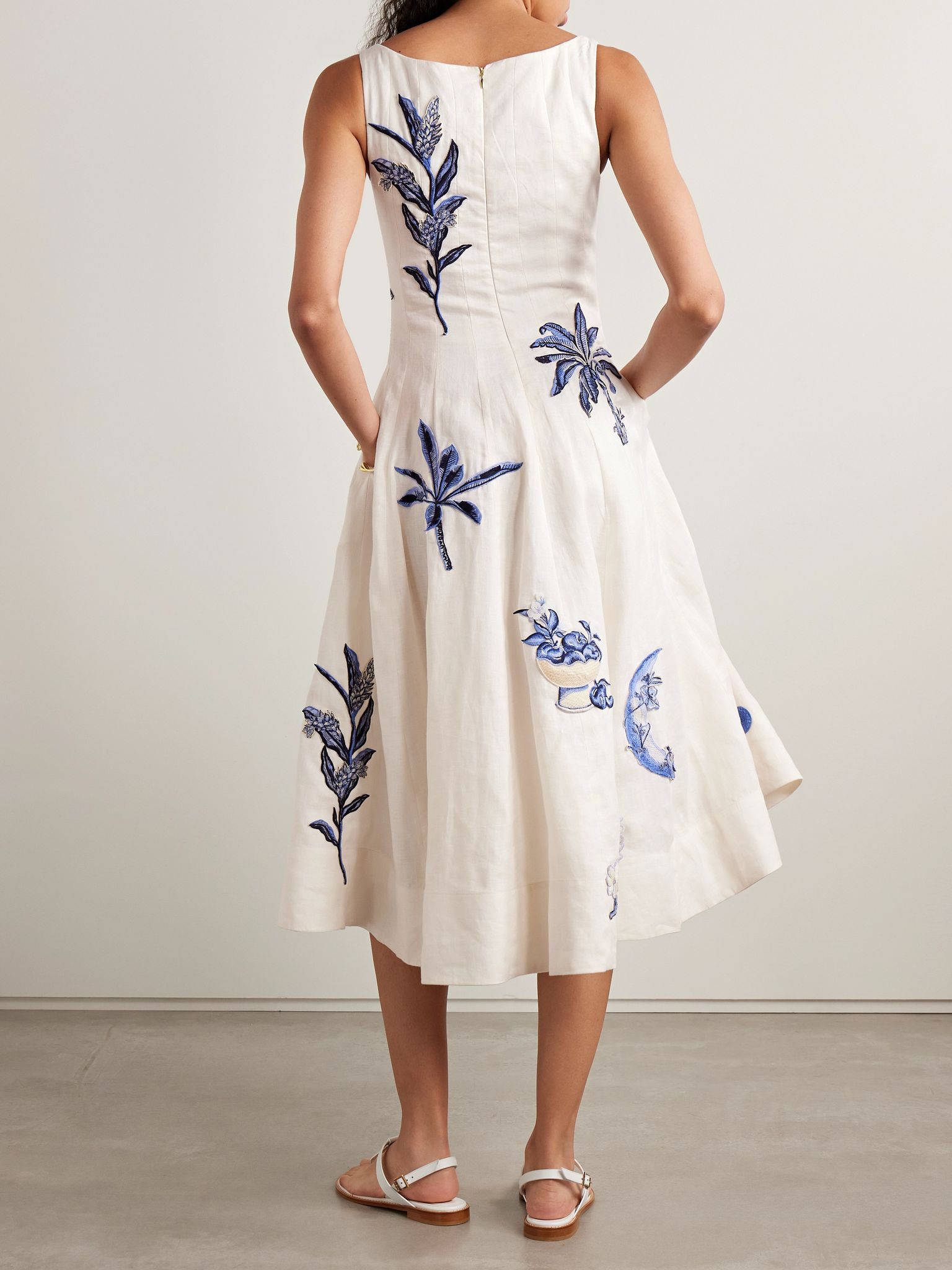 Frontera appliquéd linen midi dress Cream - 3