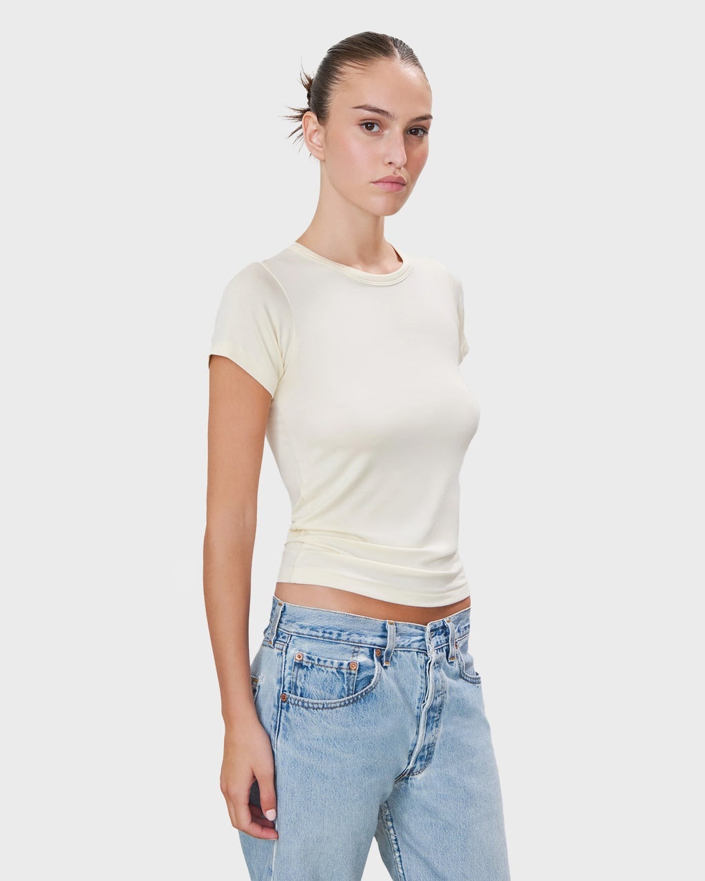 T-Shirt Fitted Crewneck Short Sleeve Cream - 4
