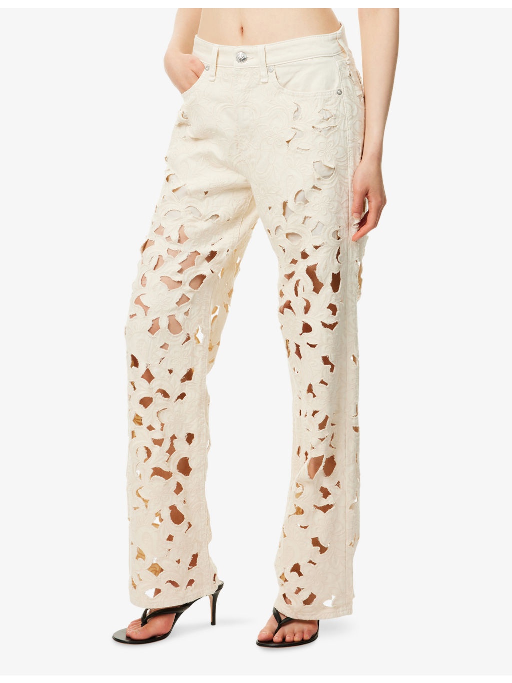 Logan Floral Cut-Out Wide-Leg Denim Jeans - 3
