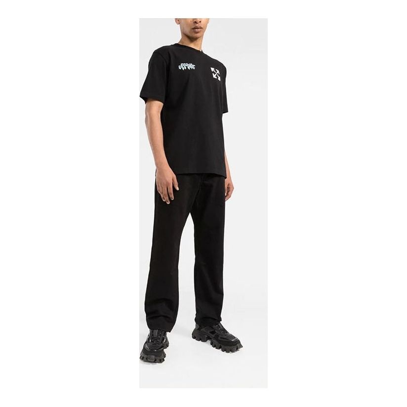 Men's Off-White SS22 Chest Classic Arrow Alphabet Printing Short Sleeve Black T-Shirt OMAA027S22JER0 - 1