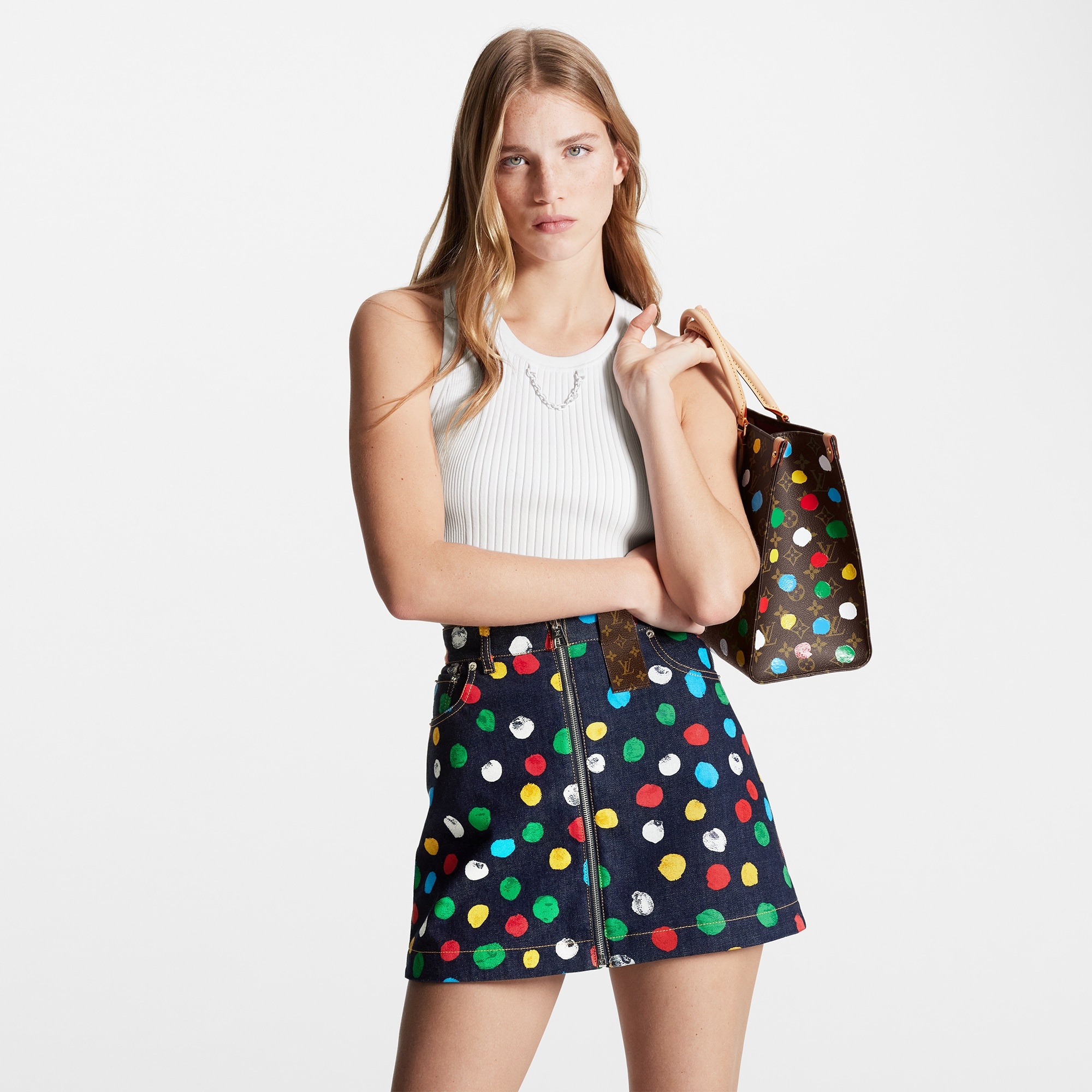 LV x YK Painted Dots Denim Mini Skirt - 5