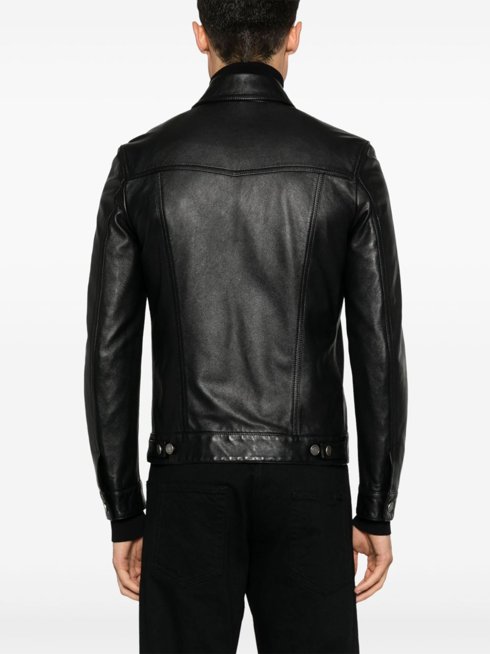 button-up leather jacket - 4