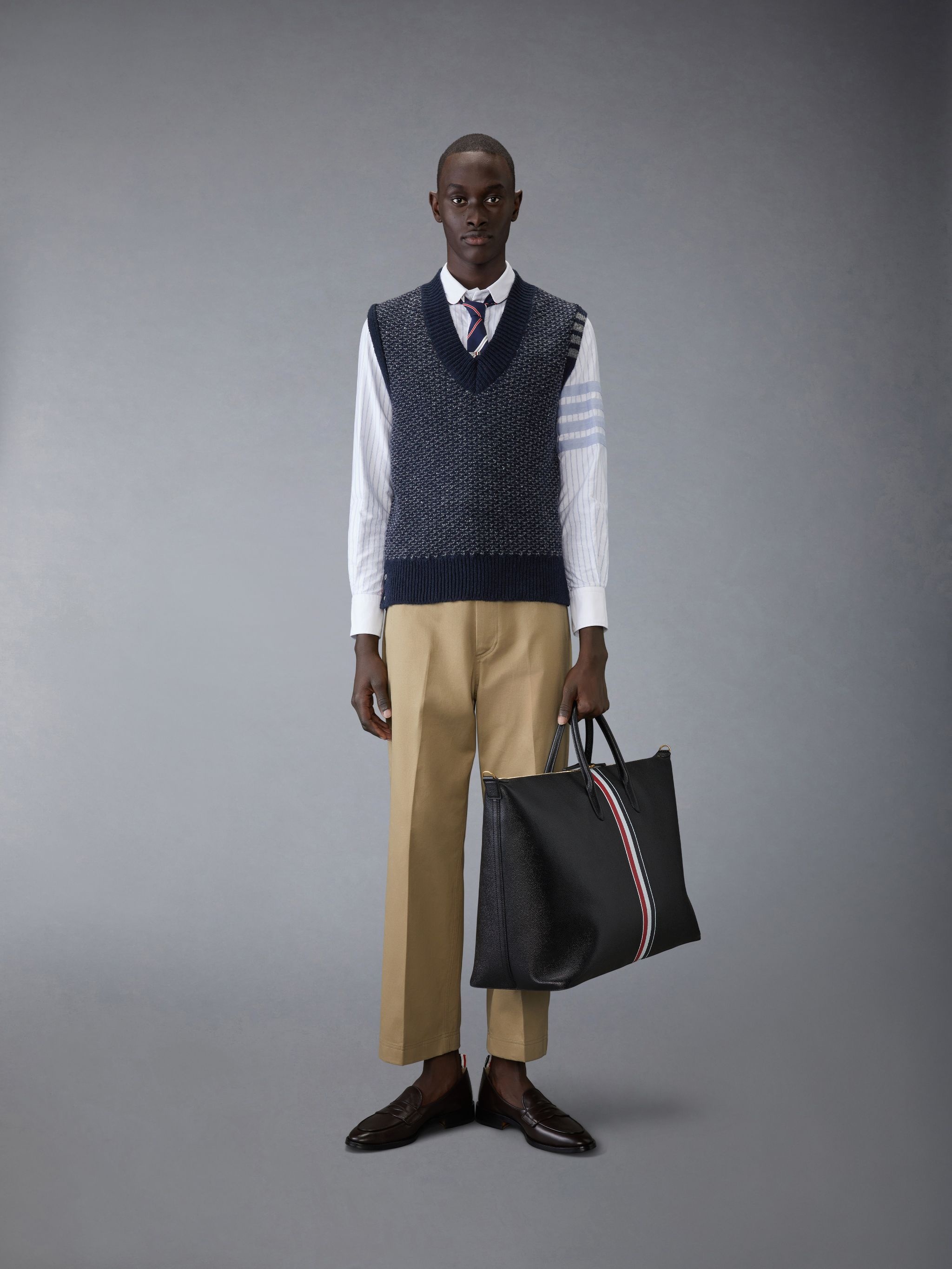 Mohair Tweed 4-Bar V Neck Vest - 3