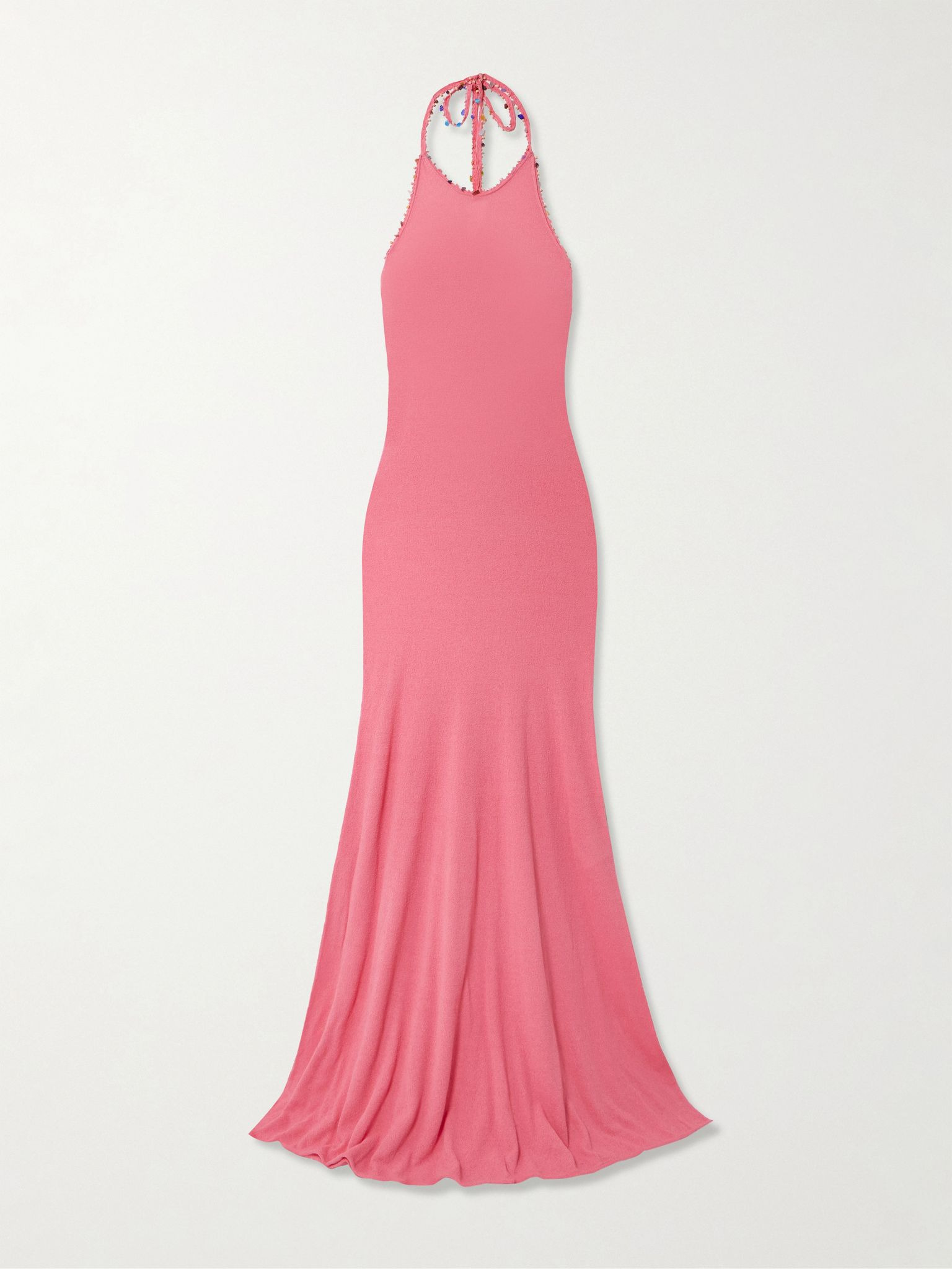 Embellished cotton-blend bouclé halterneck maxi dress Pink - 1