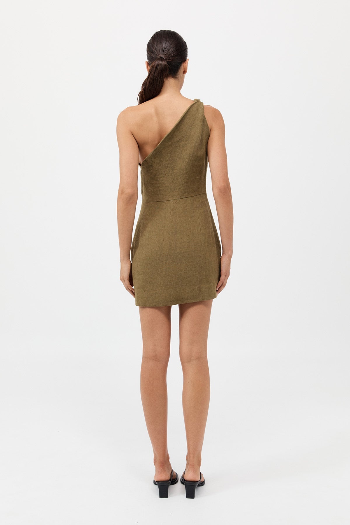Twisted Linen Mini Dress - Olive - 4