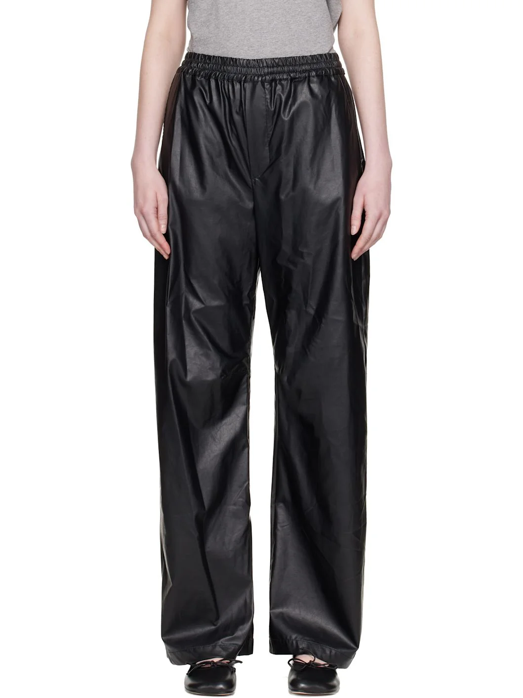 Black Light Wide-Leg Faux-Leather Trousers - 1