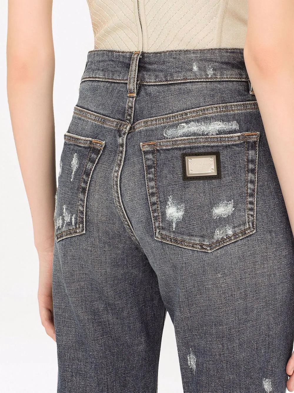 distressed cropped jeans - 5