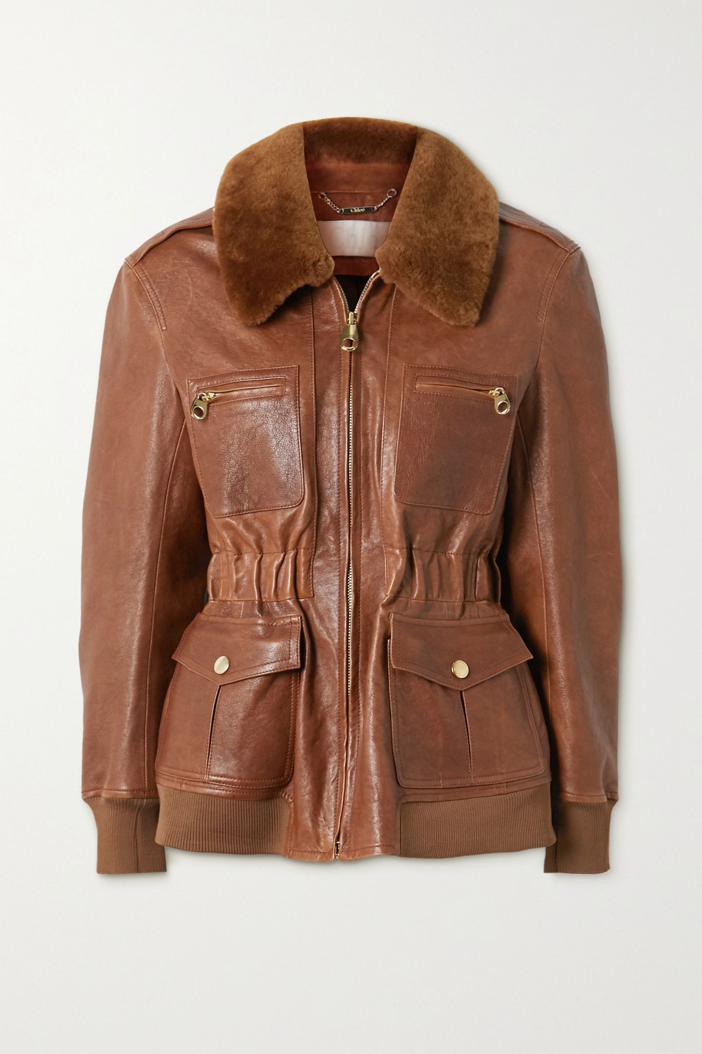 Faux fur-trimmed leather jacket - 1