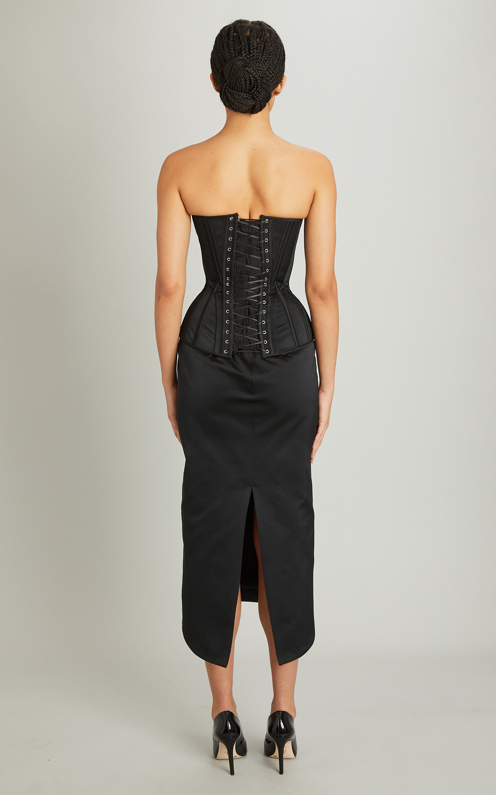 Wasp Zipper-Detailed Satin Corset Top black - 5