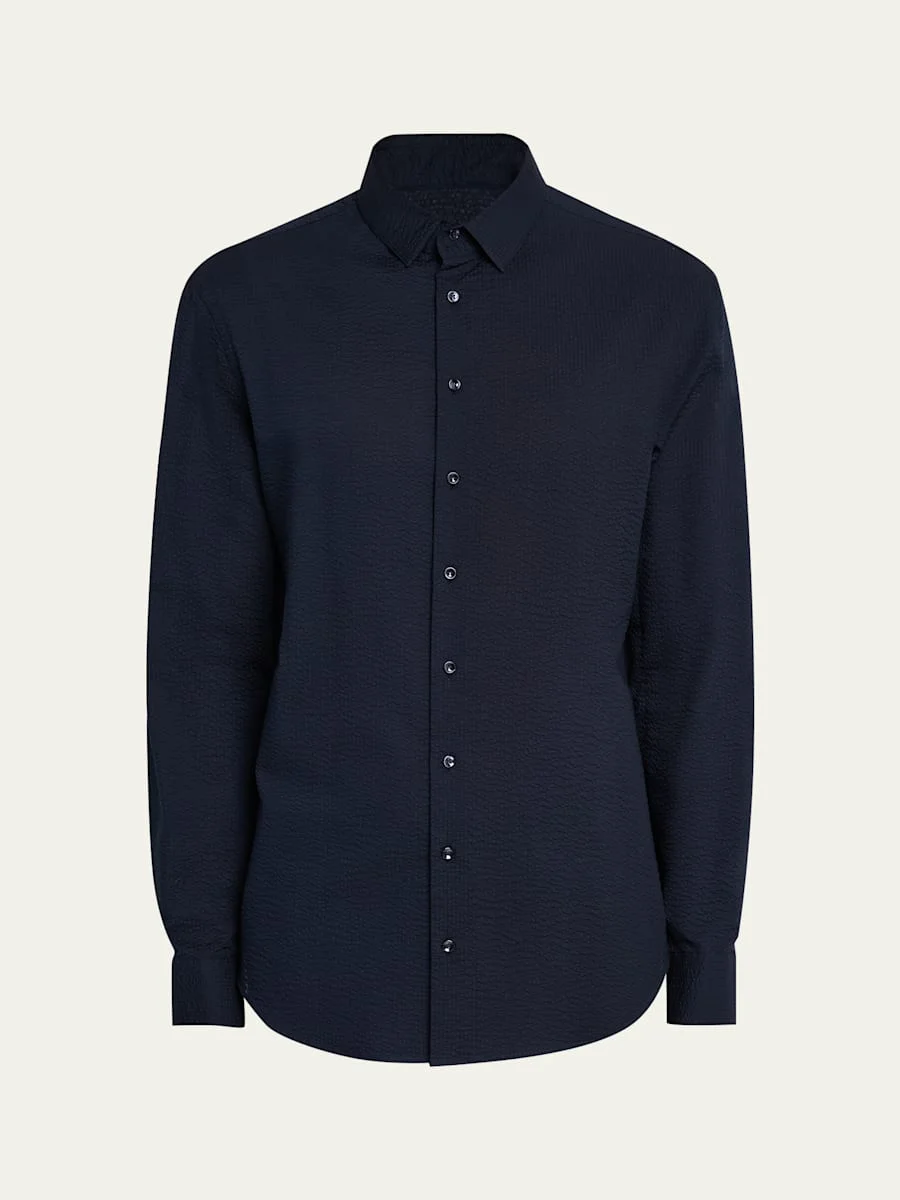 Men's Solid Seersucker Sport Shirt - 1