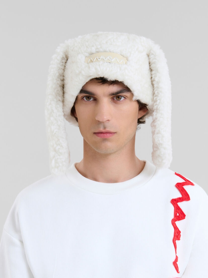 WHITE SHEARLING RABBIT HAT - 2