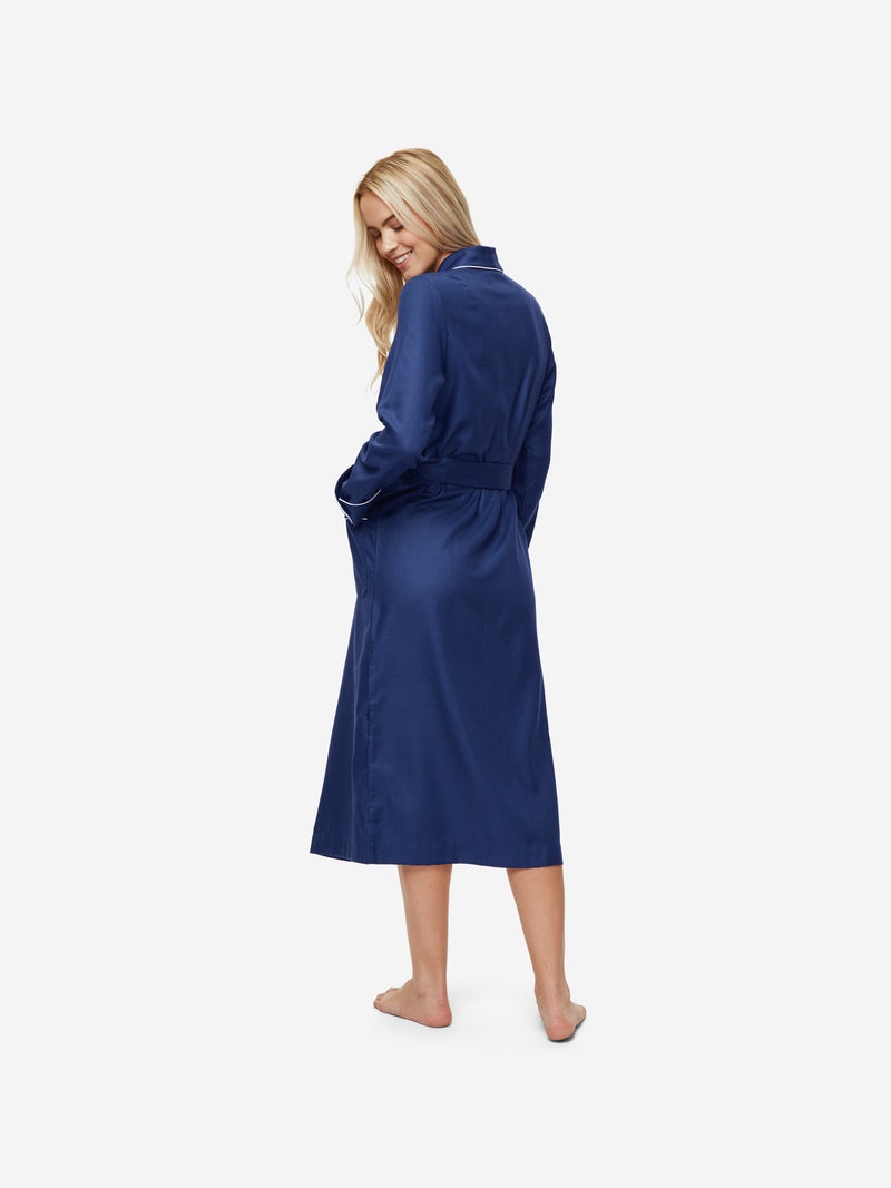 Women's Long Dressing Gown Lombard 6 Cotton Jacquard Navy - 4