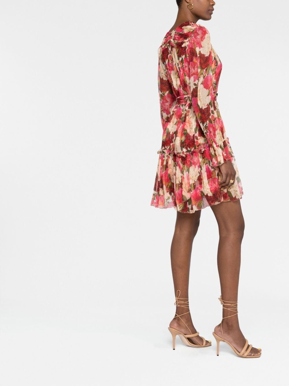 floral-print flared silk dress - 6