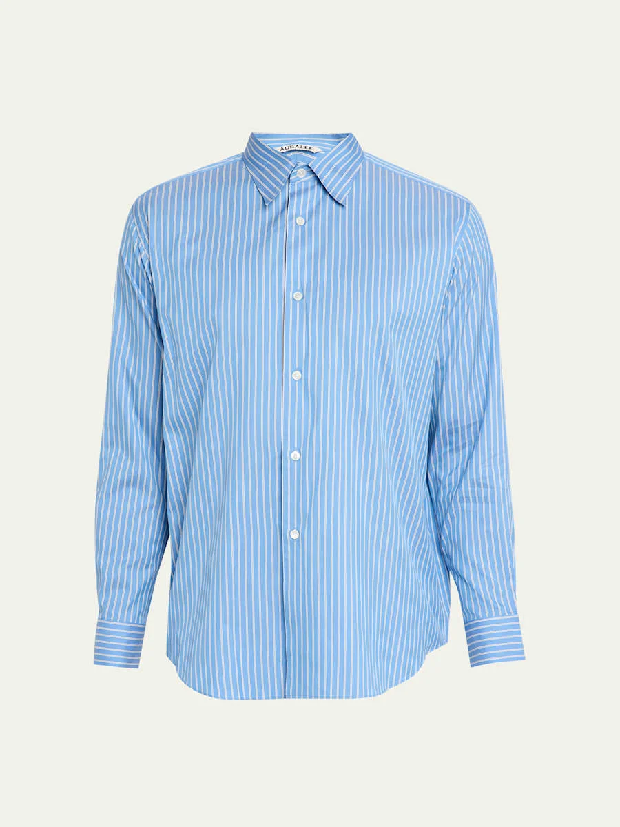 Men's Stripe Cotton and Silk Button-Down Shirt - 1