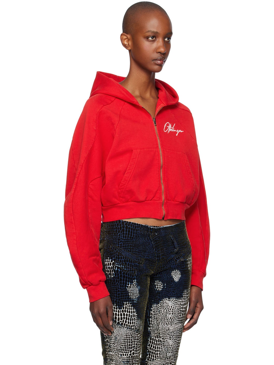 Red Multiline Zip Hoodie - 2