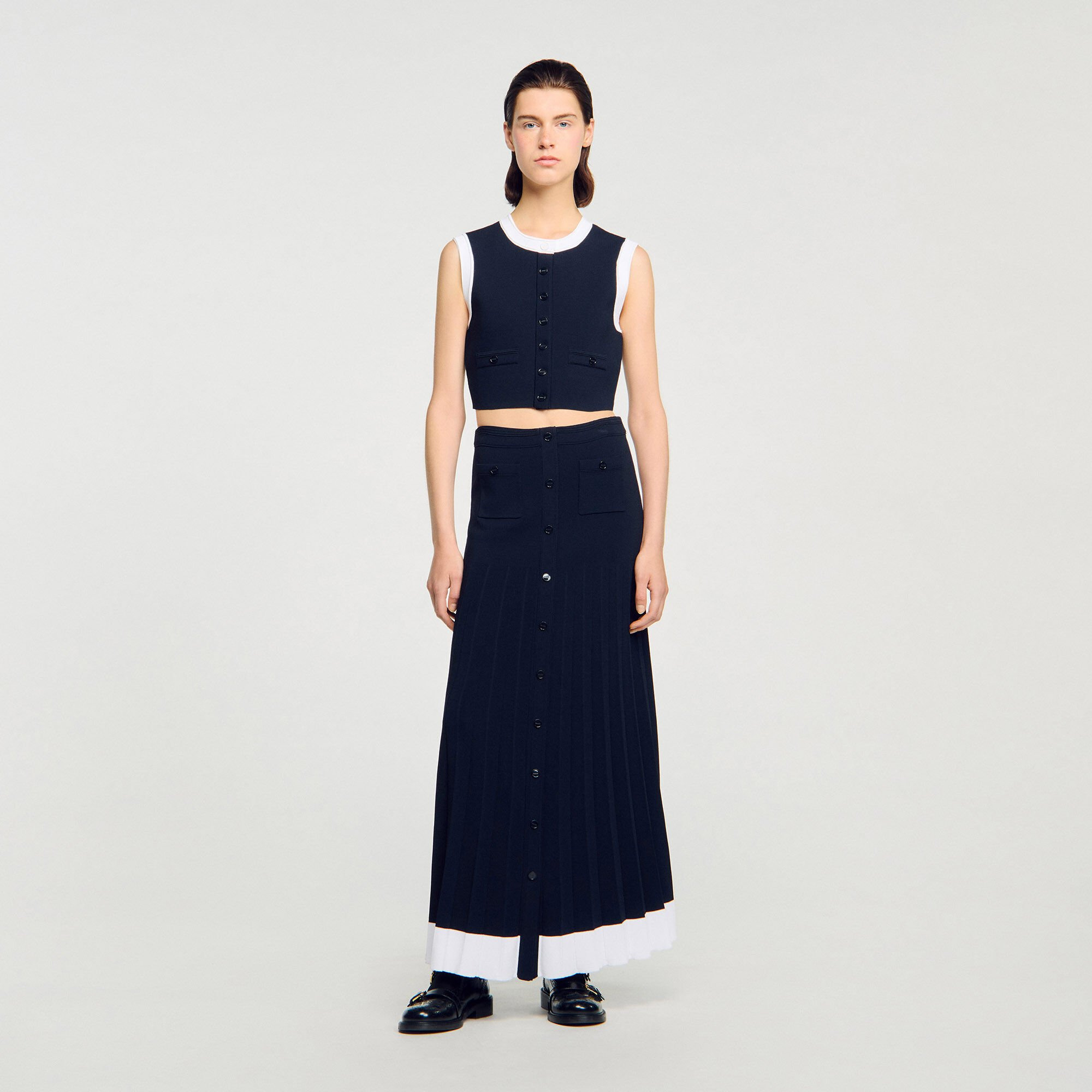 MAXI TWO-TONE KNIT SKIRT - 1