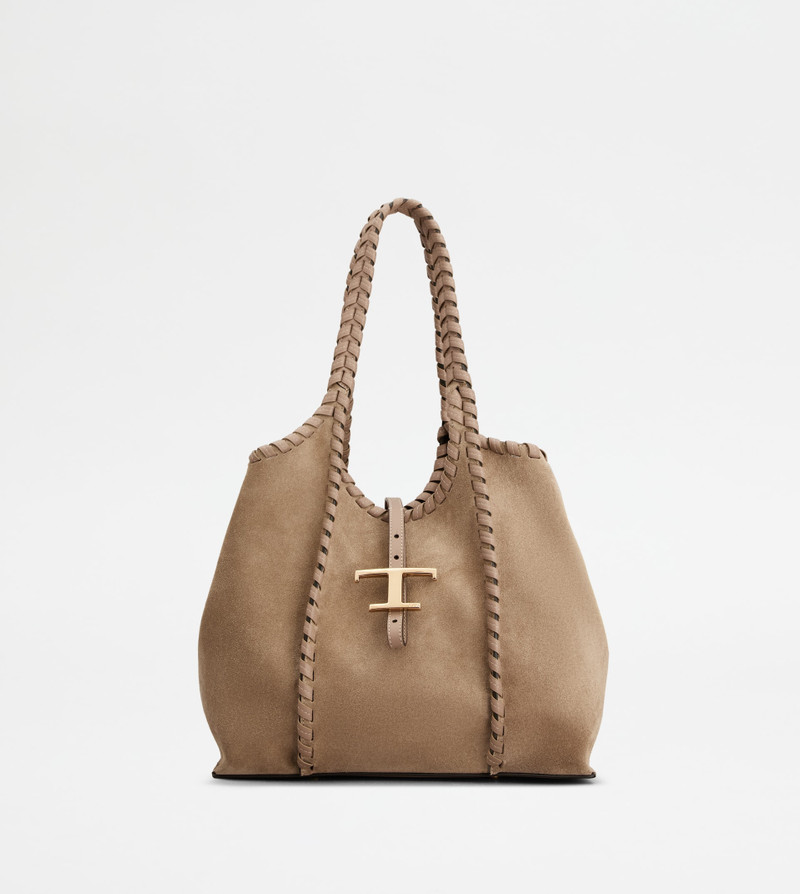 T TIMELESS SHOPPING BAG IN SUEDE SMALL - BEIGE 1