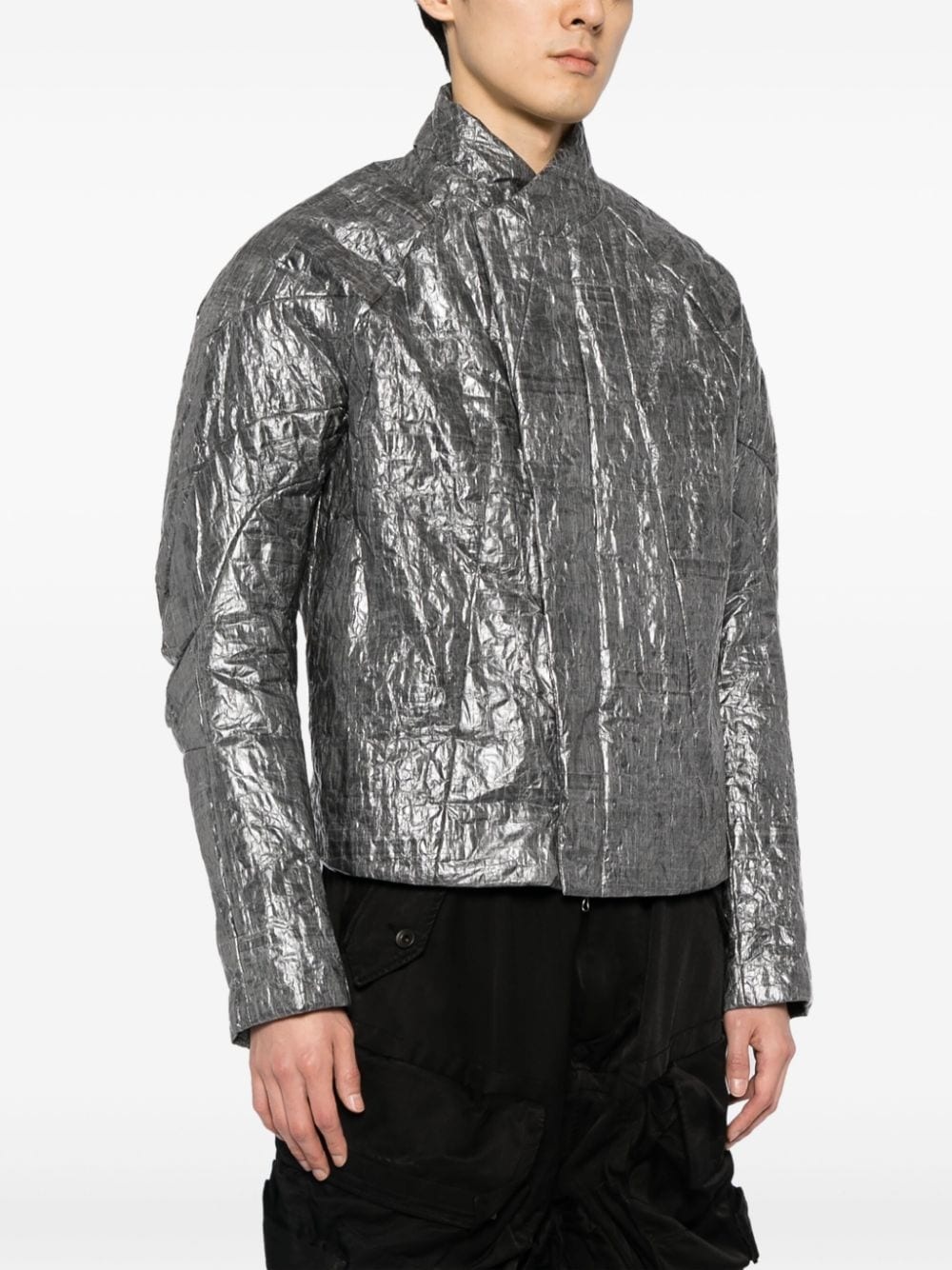 metallic crinkled biker jacket - 3