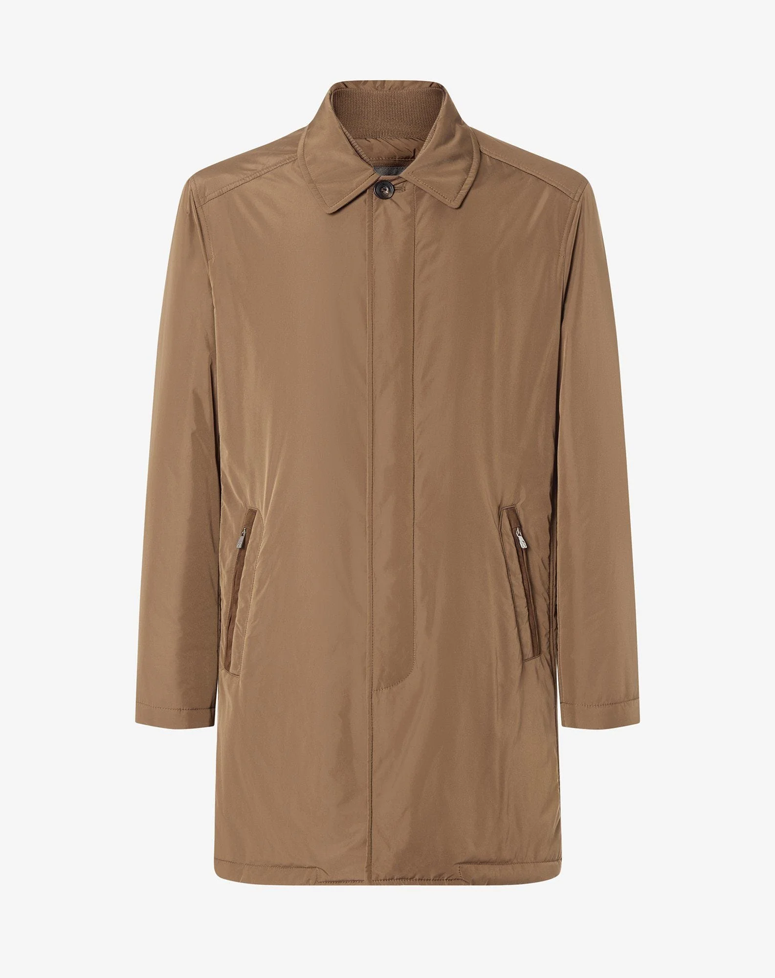Brown technical fabric trench coat with detachable vest - 1