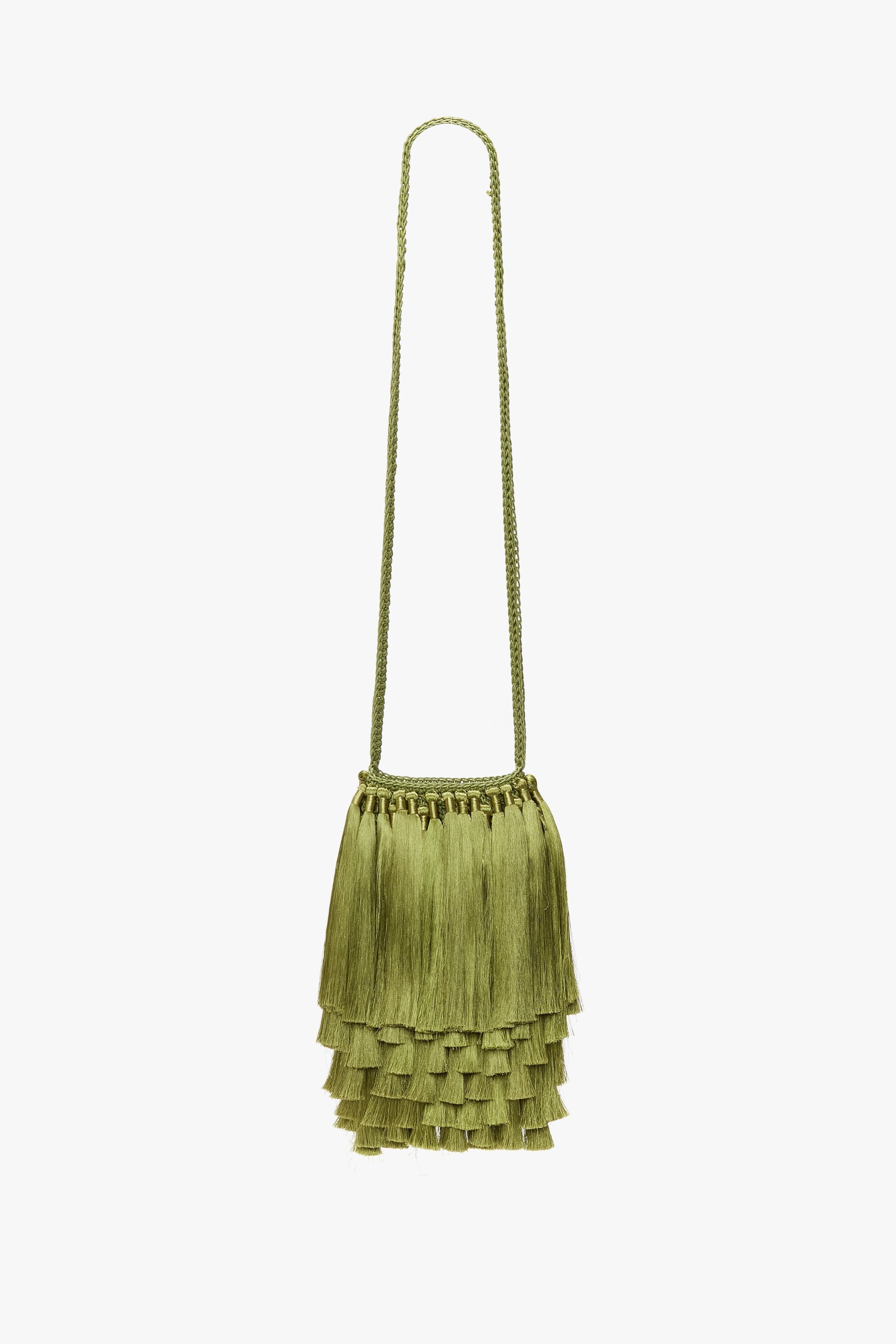 Mini Tassel Pouch in Olive Green - 4