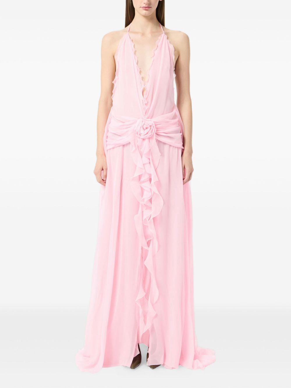 rose-embellished ruffled maxi dress - 5