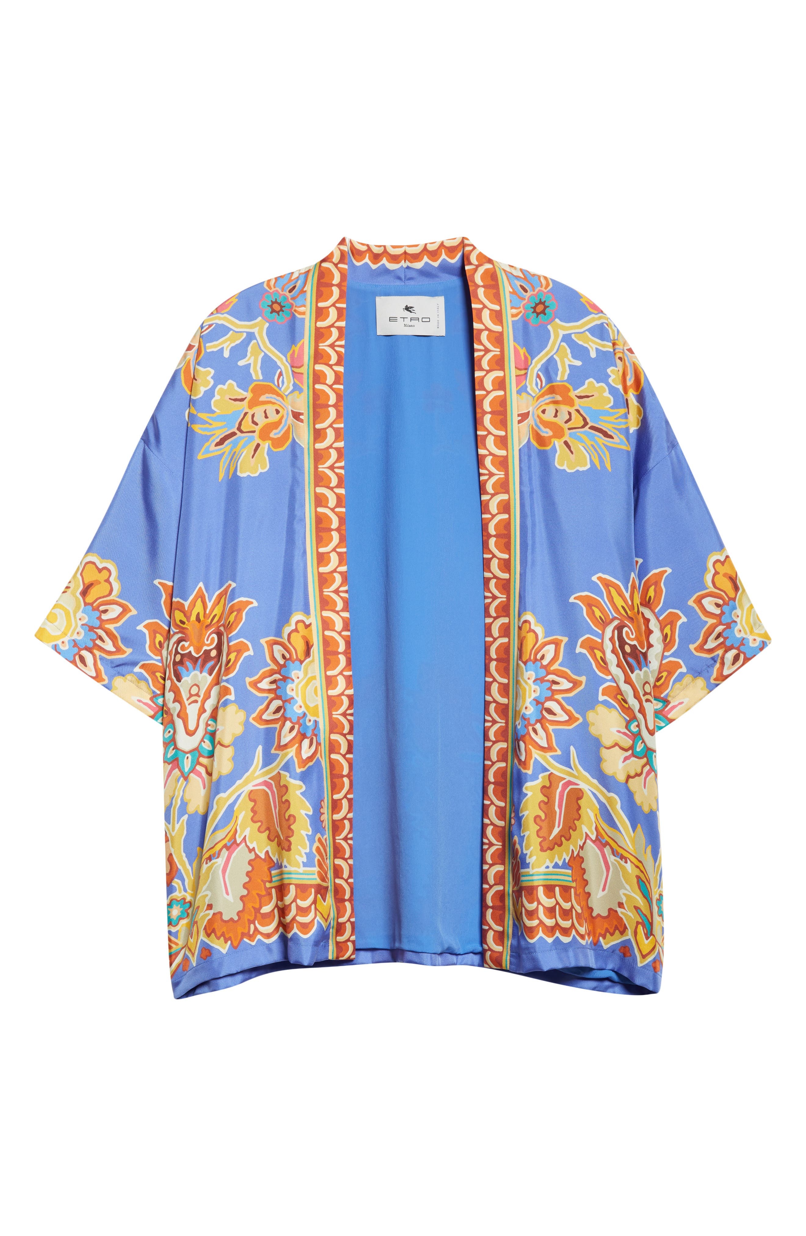 Etro Paisley Print Open Front Silk Twill Jacket in Printed Azure Base at Nordstrom - 6