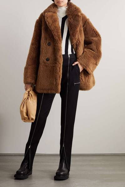 Loro Piana Double-breasted reversible shearling and leather coat outlook
