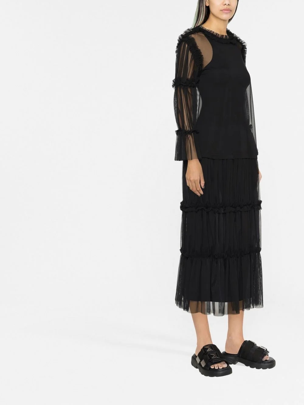 sheer long-length ruffle-trim blouse - 3