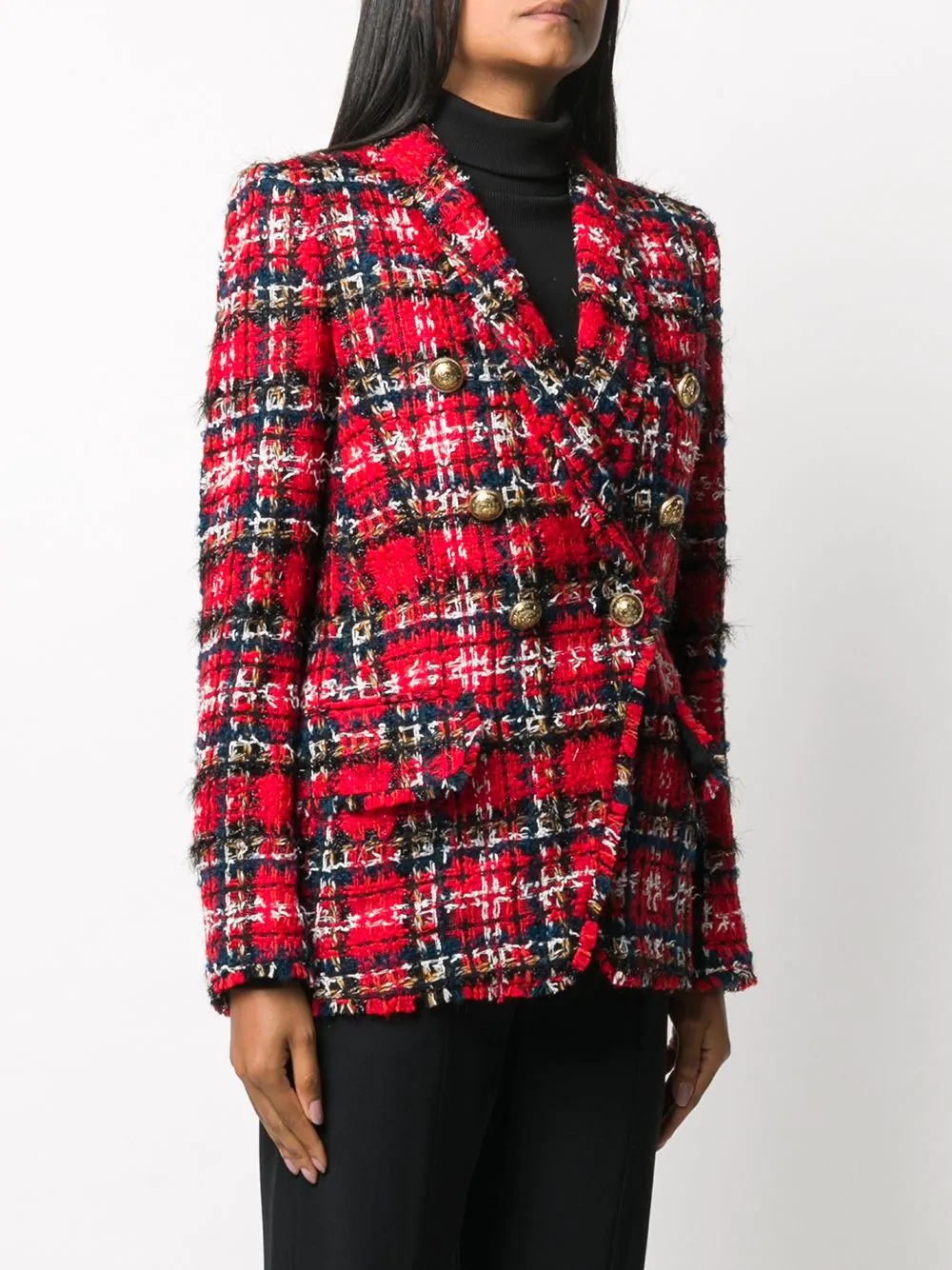 tartan tweed double-breasted blazer - 3