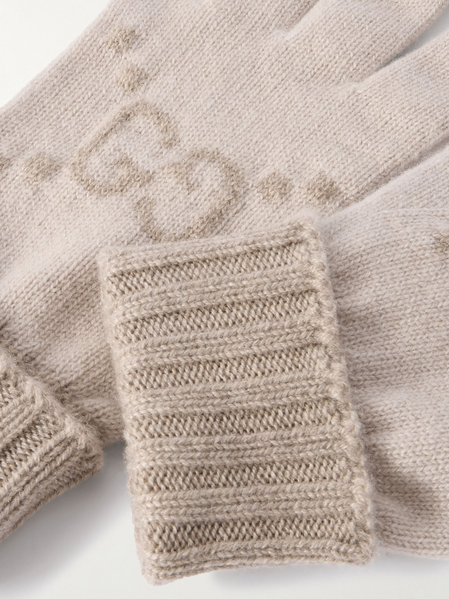 Jacquard-knit cashmere gloves Beige - 3