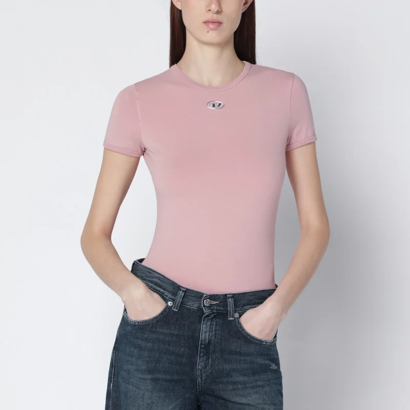 Slim-fit pink T-shirt with Oval D logo - 1
