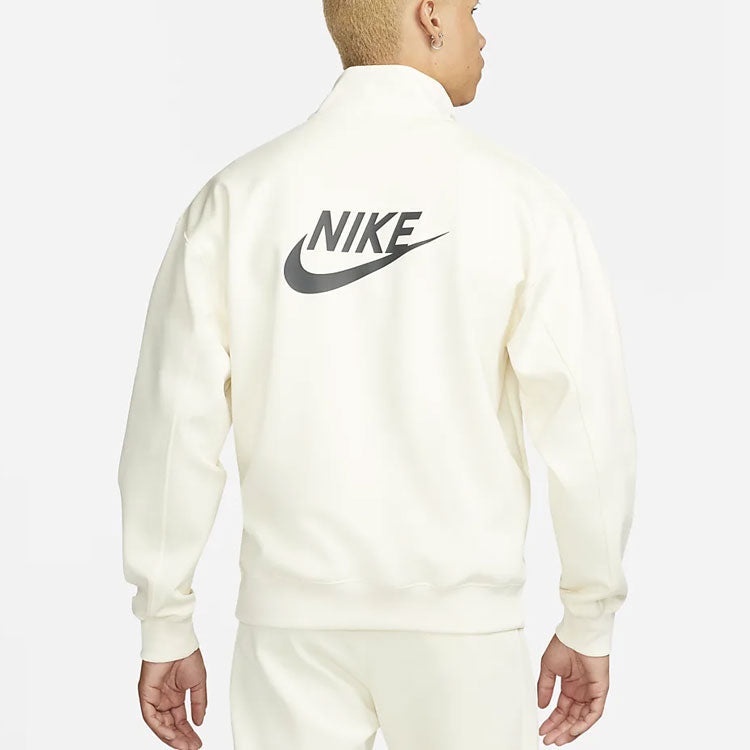 Men's Nike Casual Logo Printing Half Zipper High Collar Pullover Autumn White DQ4238-113 - 4