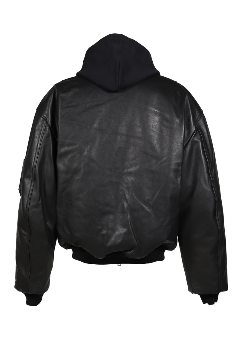 VETEMENTS LEATHER BOMBER WITH ATTACHED HOOD / BLK outlook