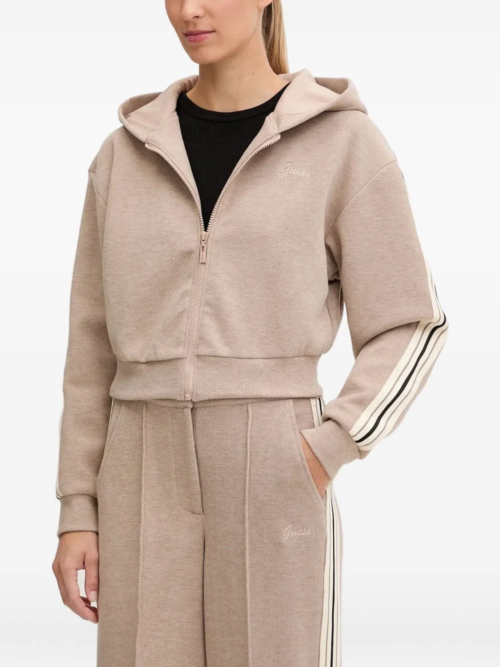 stripe-sleeve hooded hoodie - 1