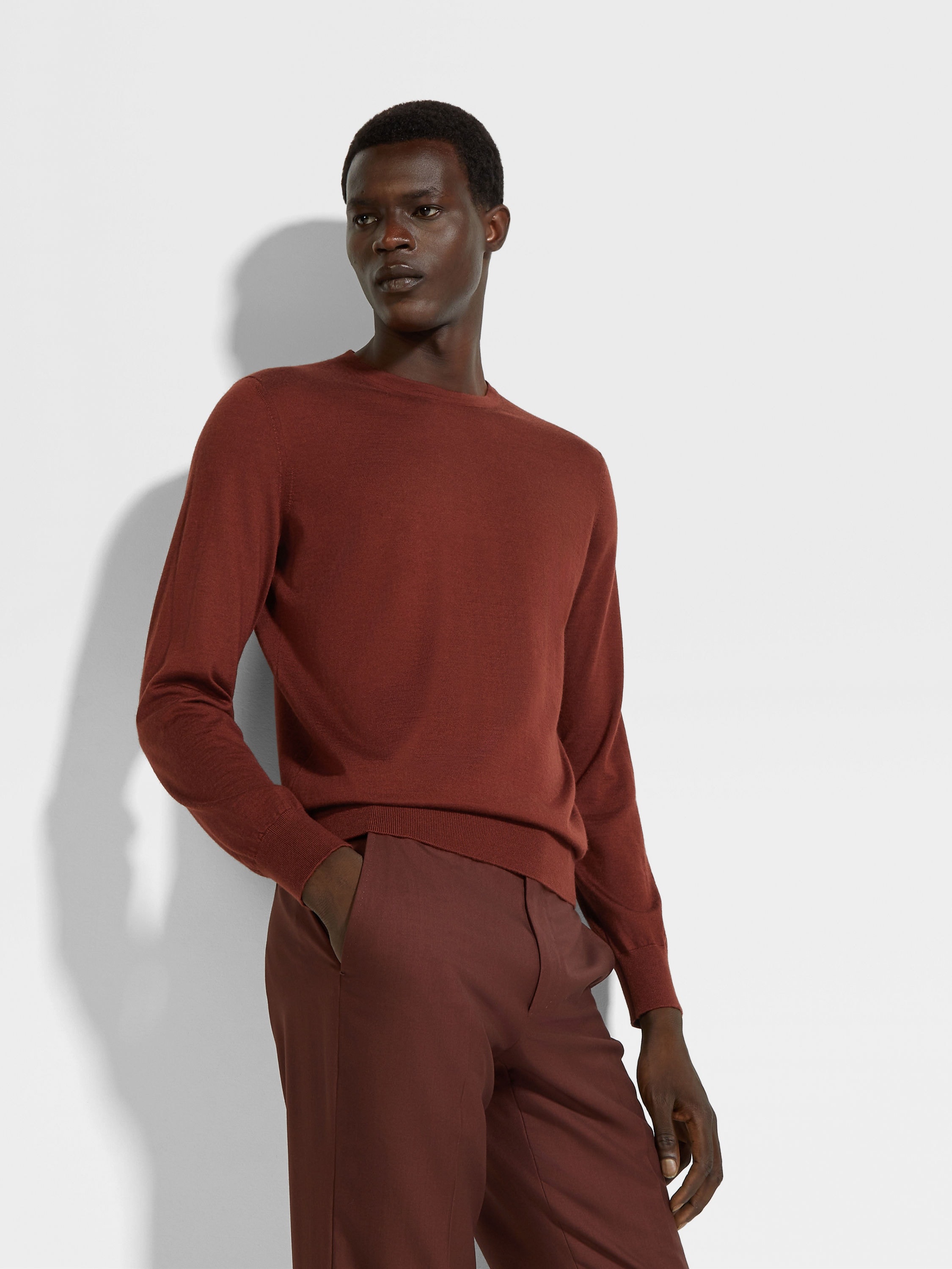BRICK RED MÉLANGE CASHSETA CREWNECK - 3