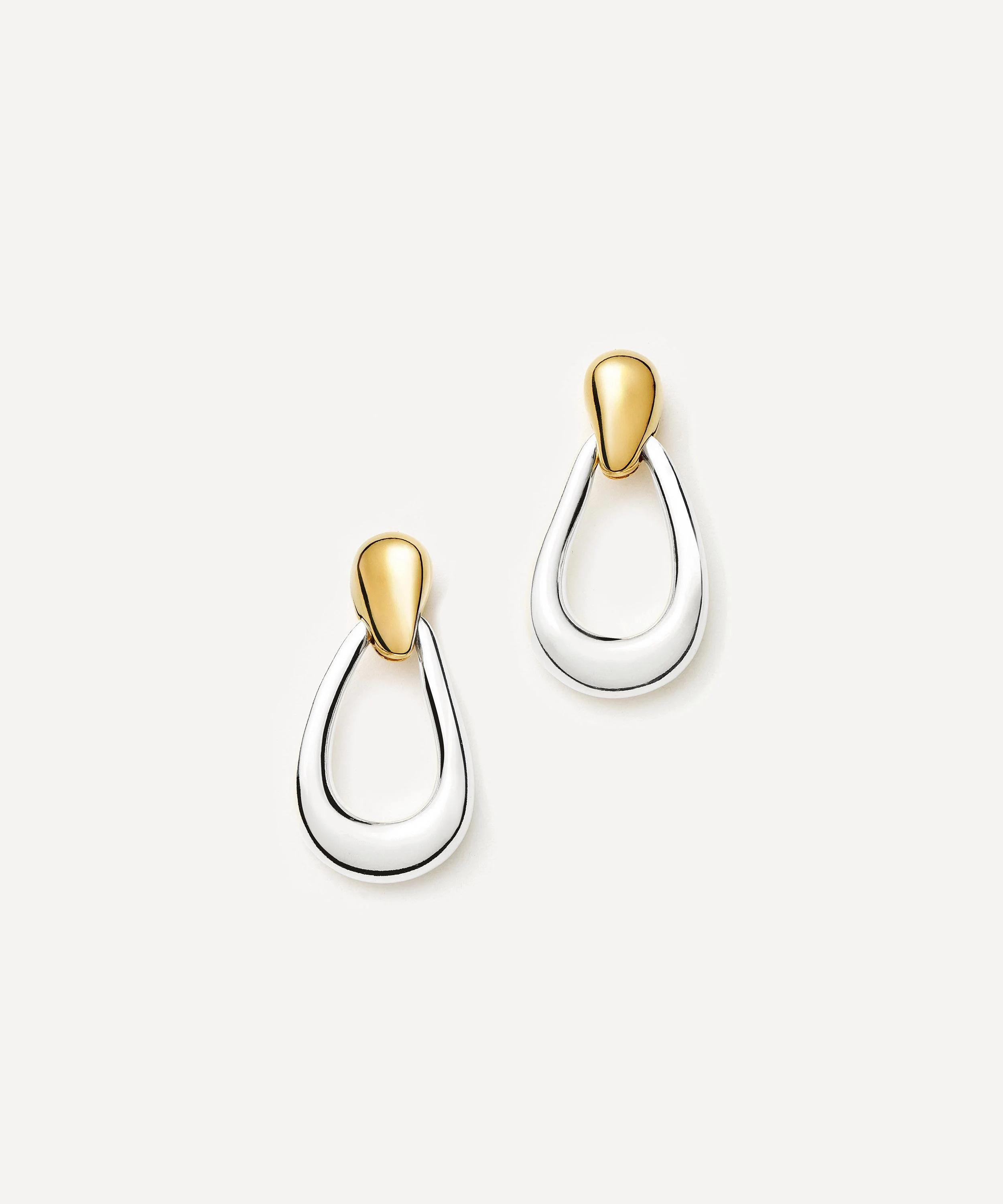 18ct Gold and Silver-Plated Molten Teardrop Statement Stud Earrings - 1