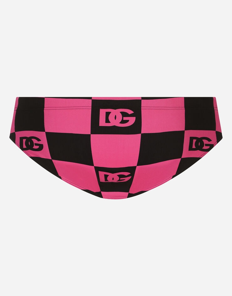 Damier-print swim briefs with DG logo - 3