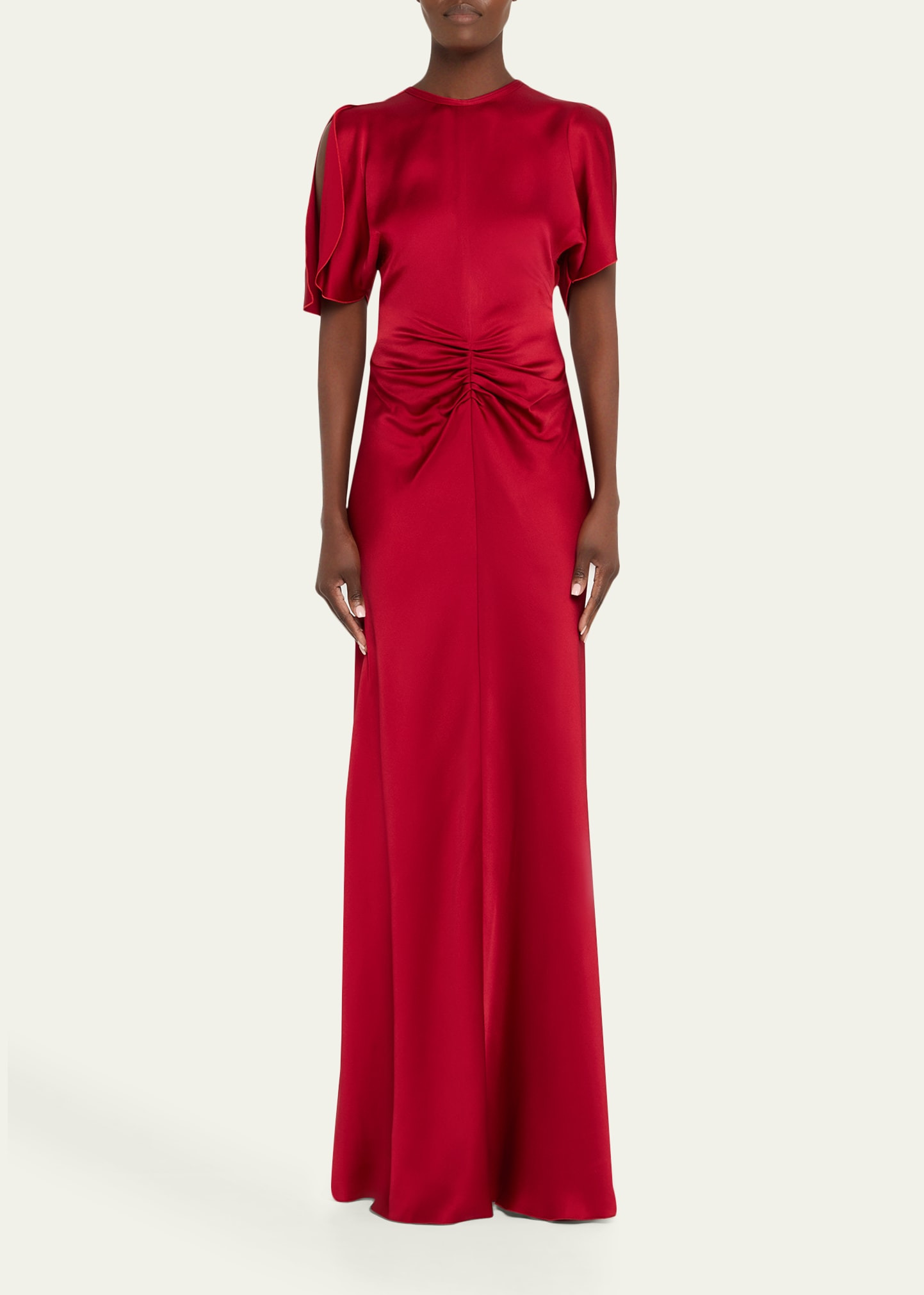 Gathered Waist Satin Gown - 2