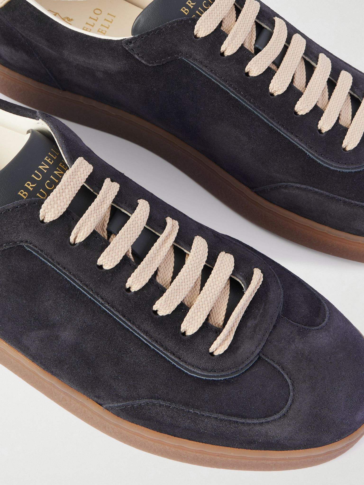 Leather-Trimmed Suede Sneakers Navy - 5