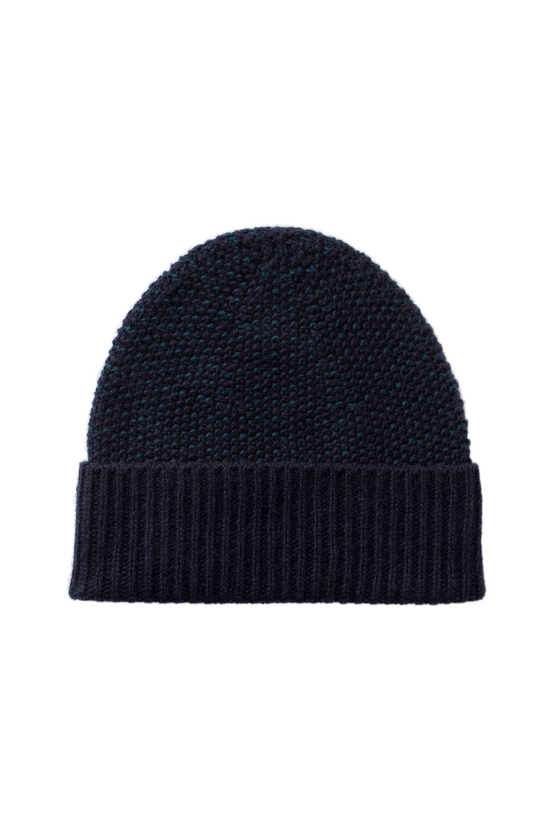 Seed Stitch Cashmere Navy Beanie 1